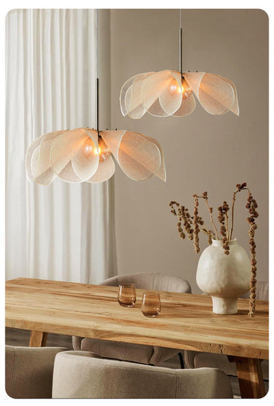 Lampe Japandi Fleur - Suspension Élégante en Tissu avec Ampoule LED E27
