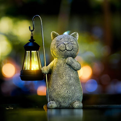 Statue de Chat Lumineuse Dorée Solaire - Décoration Extérieure Magique pour Jardin