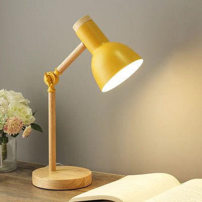 Lampe de Table LumaNord – Bois Massif & Abat-Jour Coloré, Style Scandinave avec Bras Articulé