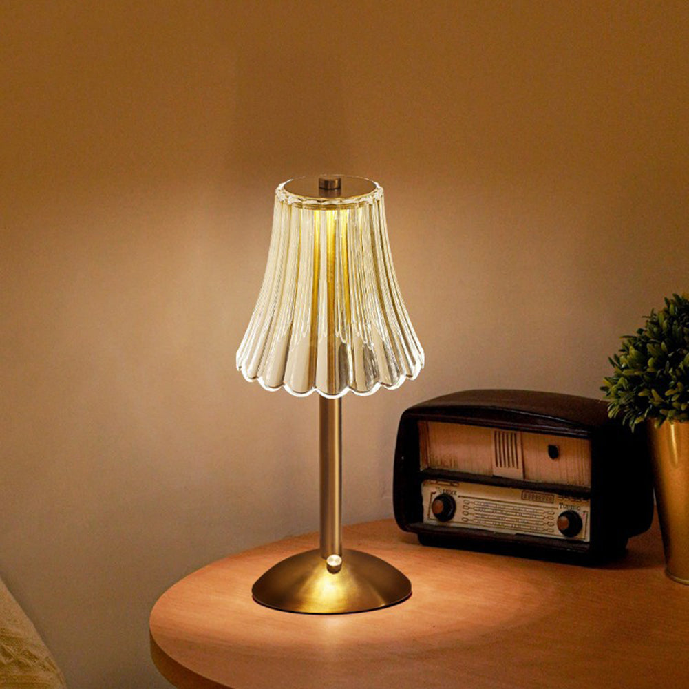 Lampe de Table Cristal Doré LED - Design Moderne avec Fonction Tactile et Sans Fil