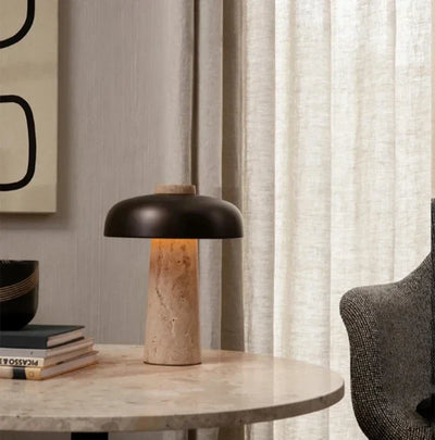Lampe de Table Natural Travertine – Élégance Naturelle en Pierre, Design Wabi Sabi