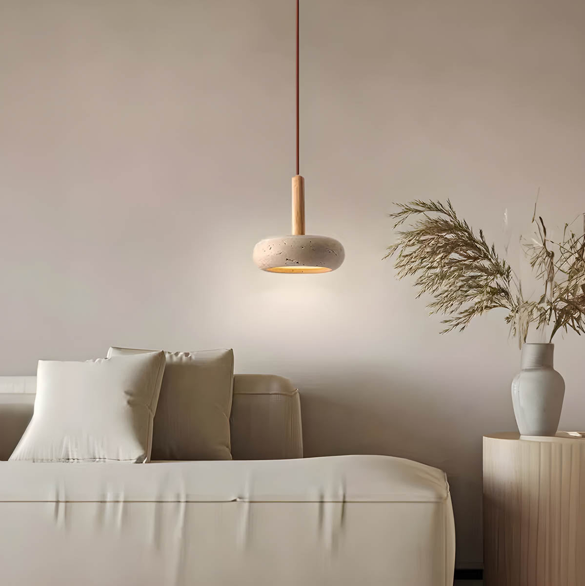 Suspension OSHO Stone – Lampe en Travertin Jaune Naturel LED, Éclairage Élégant et Durable