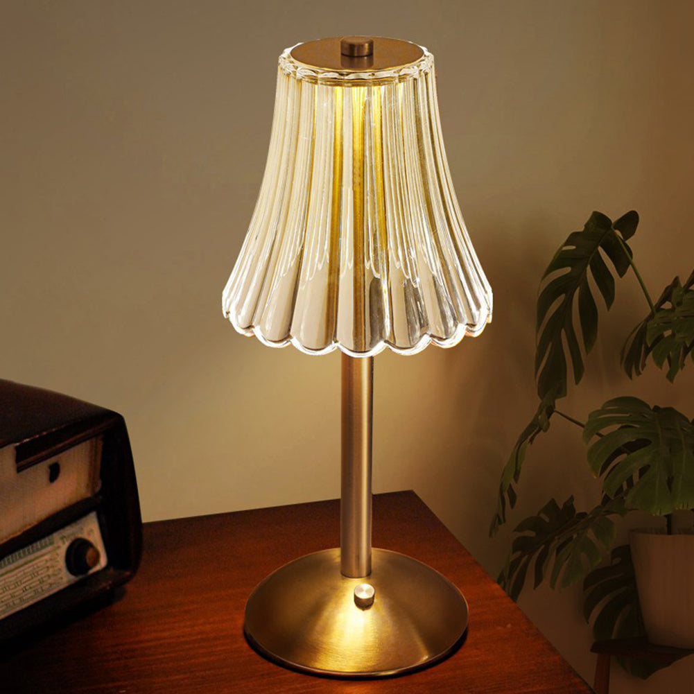 Lampe de Table Cristal Doré LED - Design Moderne avec Fonction Tactile et Sans Fil