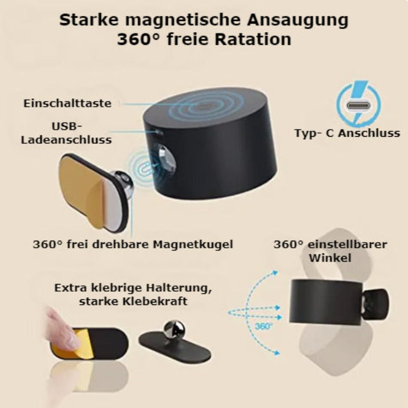 Lampe Murale 360° Sans Fil - LED Rechargeable et Rotative avec Commande Tactile