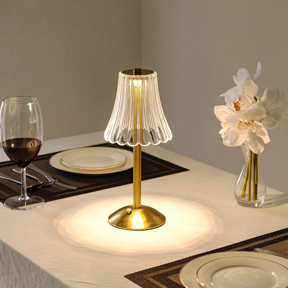 Lampe de Table Cristal Doré LED - Design Moderne avec Fonction Tactile et Sans Fil