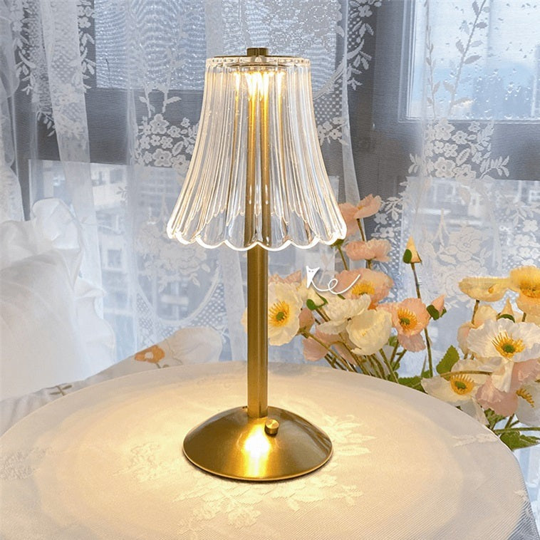 Lampe de Table Cristal Doré LED - Design Moderne avec Fonction Tactile et Sans Fil