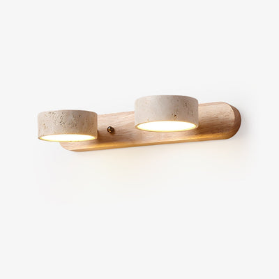 Applique Murale Duo en Travertin et Bois avec Éclairage LED – Design Naturel et Élégant