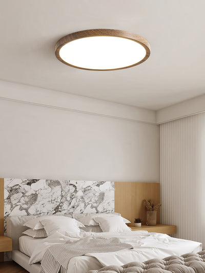 Plafonnier Circulaire Ultra-Fin en Acrylique – Éclairage LED Doux et Moderne avec Effet Bois de Noyer