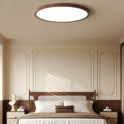 Plafonnier Circulaire Ultra-Fin en Acrylique – Éclairage LED Doux et Moderne avec Effet Bois de Noyer