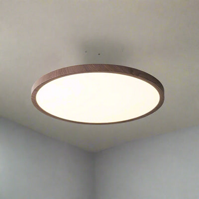 Plafonnier Circulaire Ultra-Fin en Acrylique – Éclairage LED Doux et Moderne avec Effet Bois de Noyer