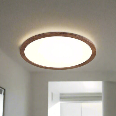 Plafonnier Circulaire Ultra-Fin en Acrylique – Éclairage LED Doux et Moderne avec Effet Bois de Noyer