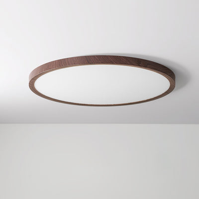 Plafonnier Circulaire Ultra-Fin en Acrylique – Éclairage LED Doux et Moderne avec Effet Bois de Noyer
