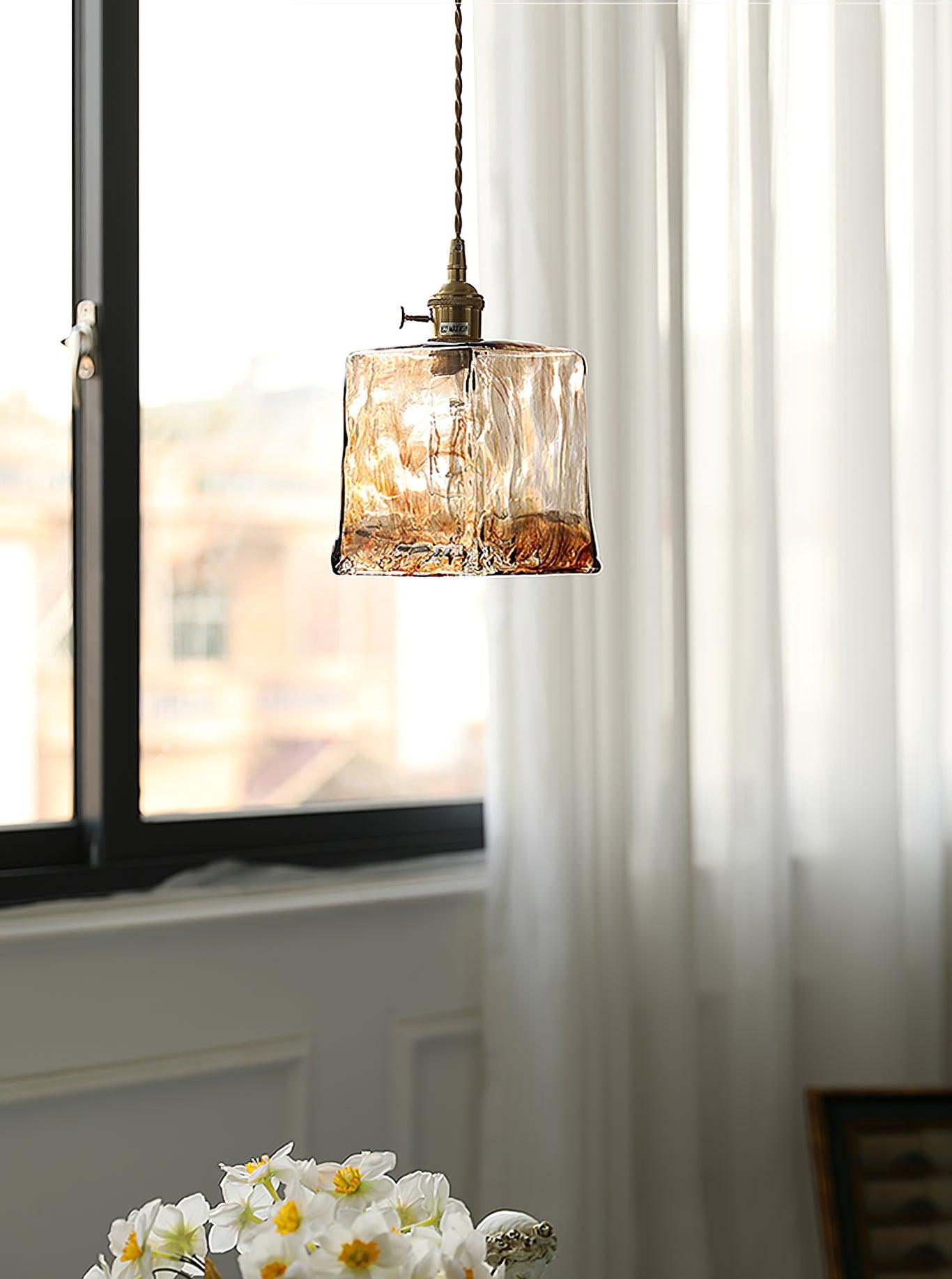 Suspended Vintage Brown Glass Pendant Light – Élégance Classique