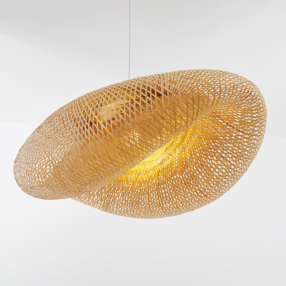 Lampe Pendante Artisanale en Bambou avec Abat-jour en Rotin – Éclairage Naturel et Élégant