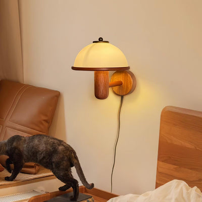 Lampe Murale Pilz en Bois – Élégante Lampe à Eiche avec Abat-jour Blanc