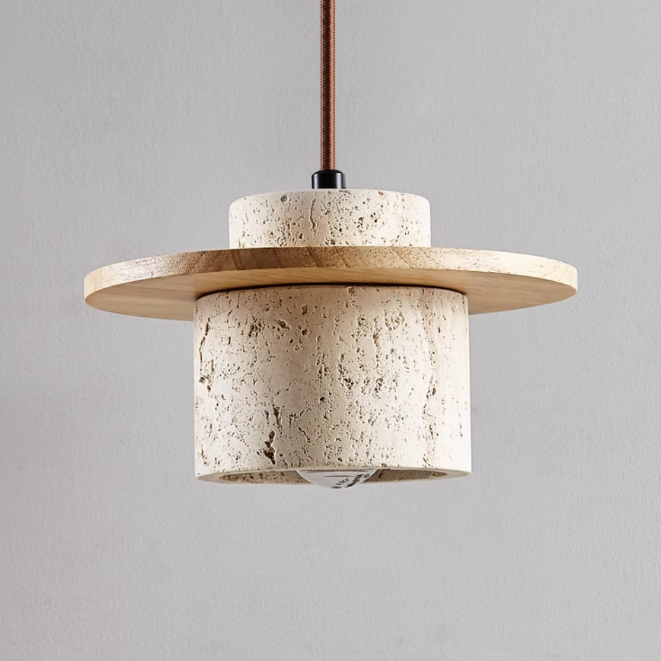 Suspension en Travertin et Bois avec Éclairage LED – Design Naturel et Élégant