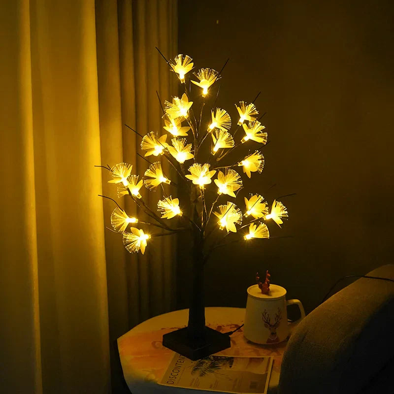 Lampe de Table en Arbre de Fleurs en Fibre Optique – Blanc