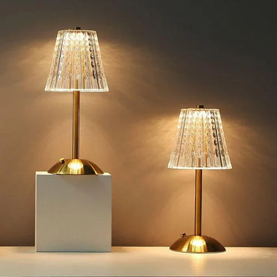 Lampe de Table Cristal Doré LED - Design Moderne avec Fonction Tactile et Sans Fil