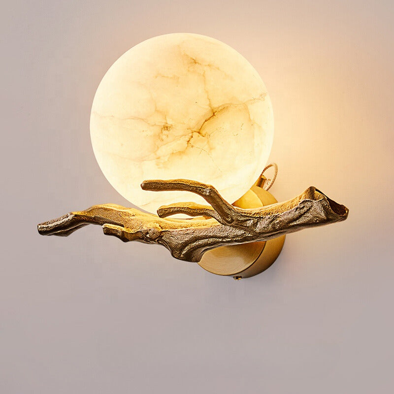 Applique Murale Design Moderne en Marbre et Cuivre – Éclairage LED pour Salon et Chambre