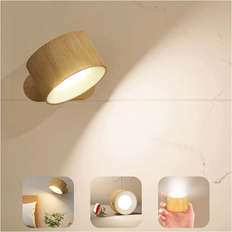 Lampe Murale 360° Sans Fil - LED Rechargeable et Rotative avec Commande Tactile