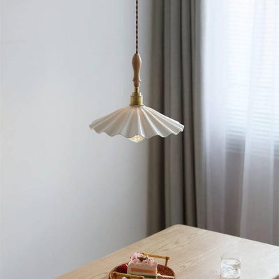 Suspension Cuisine Design en Céramique – Lampe Pendante Moderne avec Détail en Bois