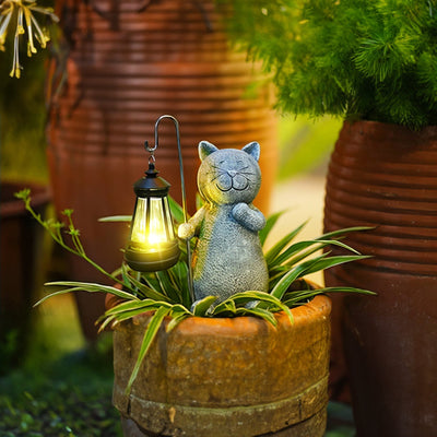 Statue de Chat Lumineuse Dorée Solaire - Décoration Extérieure Magique pour Jardin