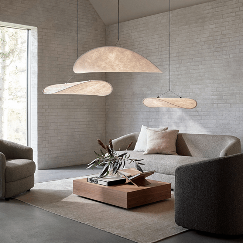 Suspension Japandi en Soie - Lampe à Pendentif Élégante LED avec Douille E27