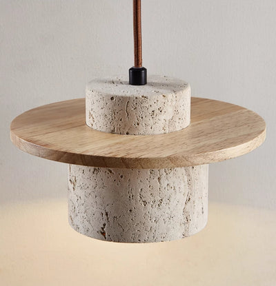 Suspension en Travertin et Bois avec Éclairage LED – Design Naturel et Élégant