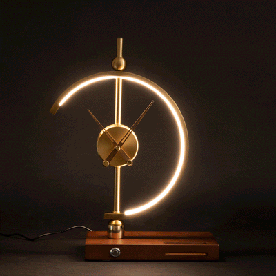 Lampe Horloge Moderne avec Chargeur Sans Fil - Design Élégant en Bois et Métal