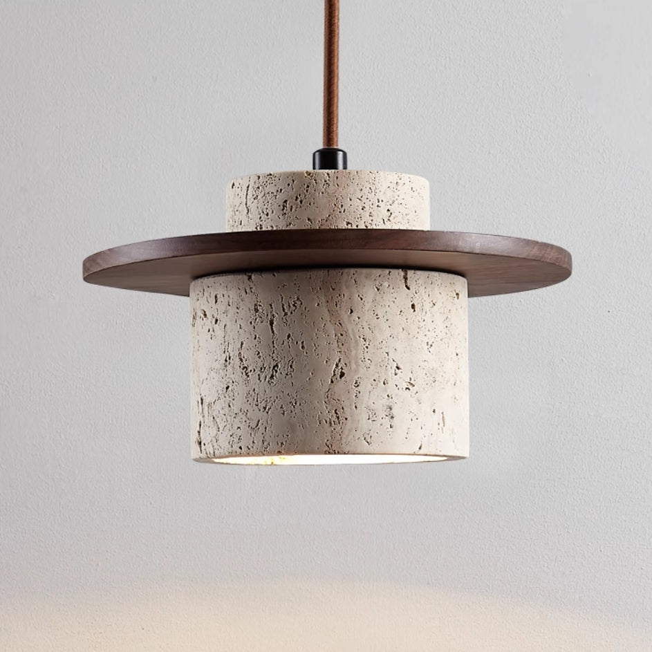 Suspension en Travertin et Bois avec Éclairage LED – Design Naturel et Élégant