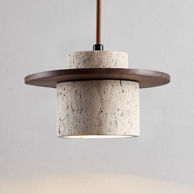 Suspension en Travertin et Bois avec Éclairage LED – Design Naturel et Élégant